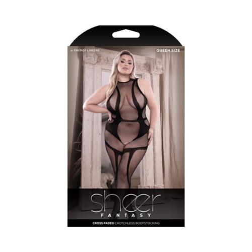 Fantasy Lingerie Sheer Cross Faded High Neck Crotchless Bodystocking