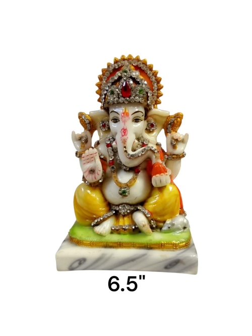 Lord Ganesha Idol – 6.5 Inch Marble Finish Decorative Statue with