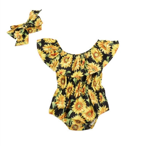 Newborn Baby Girls Sleeveless Flower Bodysuit