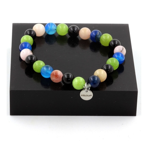 Pink Opal + Blue Banded Agate + Peridot + Black Agate Bracelet 