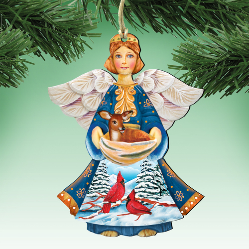 G.DeBrekht 8152510 5 x 5 in. Cardinal Deer Angel Wooden Christmas Orna