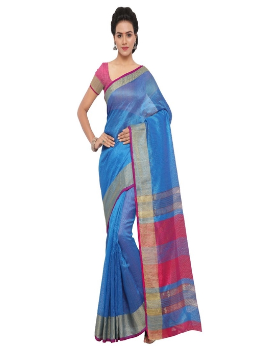 Generic Women's Tussar Silk Saree (Sky Blue, 5-6