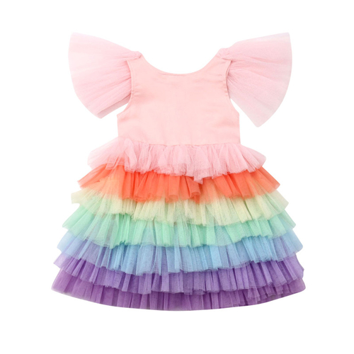 Princess Kids Baby Girls Layered Dress Lace Fly