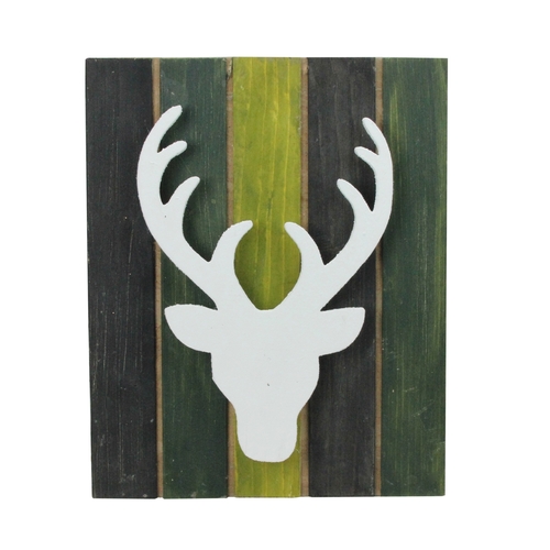 Northlight 32913509 13 in. Wood Deer on Green Washed Pallet Inspired F