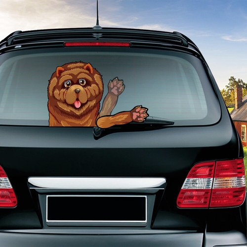 Yellow Tibetan Mastiff Waving Wiper Decals PVC Car