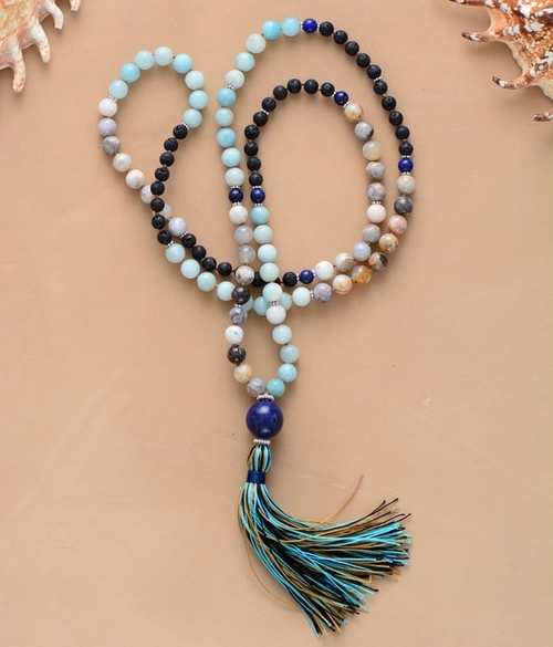108 Beads Necklace 8MM Natural Stone with Antique