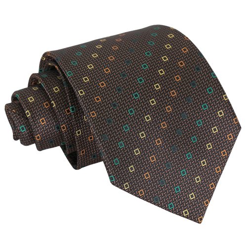 Mini Diamond Geometric Classic Tie - Brown with Green and Gold