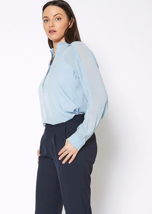 Main Women's Mandarin Collar Shirt Blouse In Cashmere Blue image