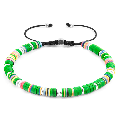 Green Kivu Silver and Vinyl Disc Macrame Bracelet