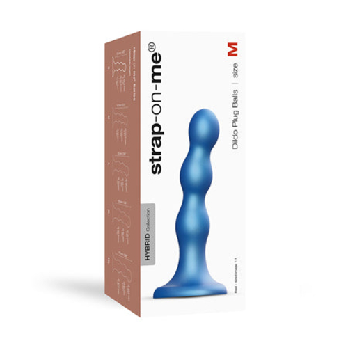 Strap-On-Me Hybrid Collection Silicone Dildo Plug Balls Metallic Blue