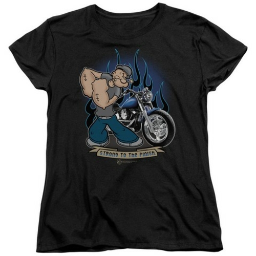 Popeye-Biker Popeye Short Sleeve Womens Tee, Black - Medium