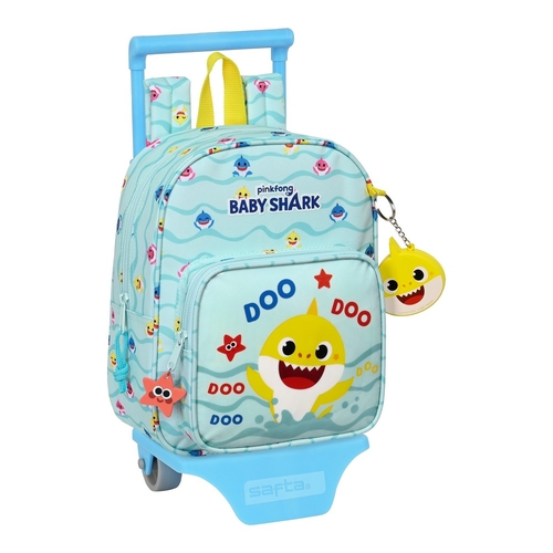 School Rucksack with Wheels Baby Shark Beach Day Light Blue (22 x 28 x