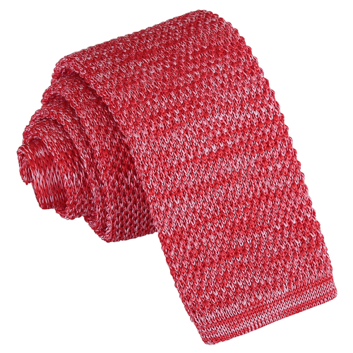 Melange Plain Speckled Knitted Skinny Tie - Red