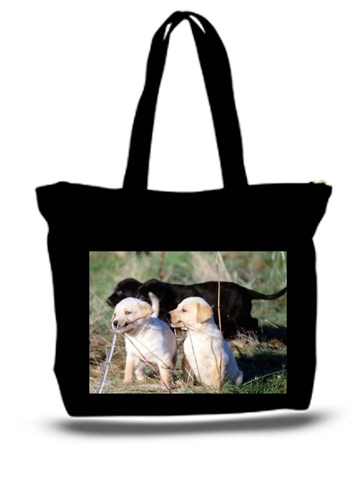 Black Lab And His Pups Large Tote New Zipper Bag