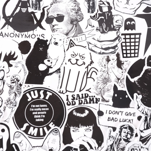 100 Pcs Black And White Graffiti Stickers Funny