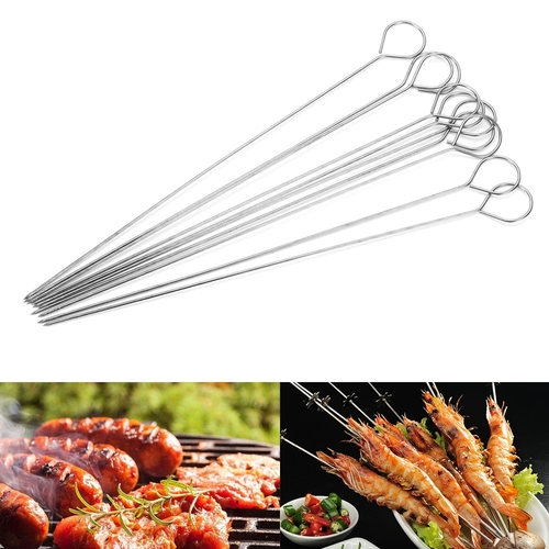 10PCS Silver Stainless Steel Round Roast Skewers