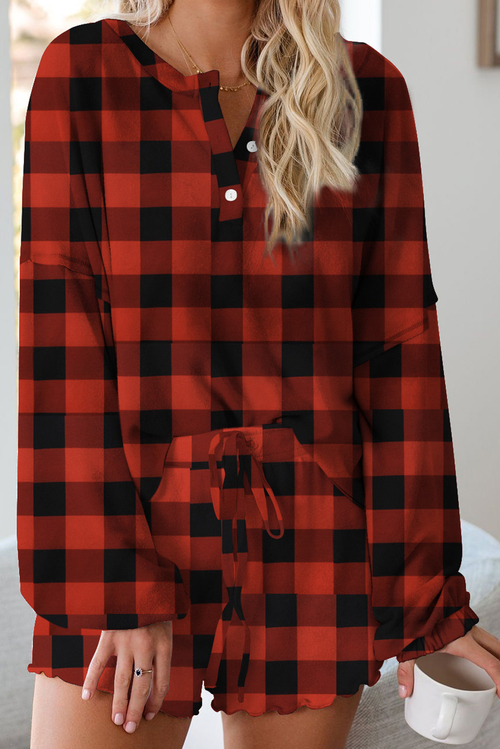 Red Plaid Knit Lounge Set