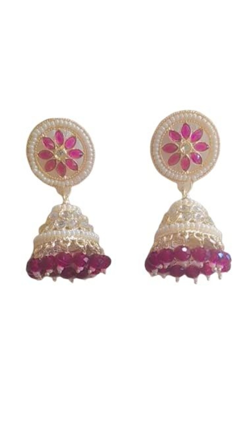 Stylish Ethnic Gold Tone Jhumkis With Purple Stones For Women & Girls