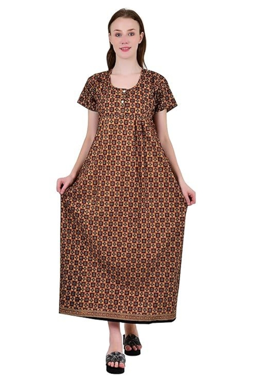 Women's Cotton Nighty Night Gown, Multicolor