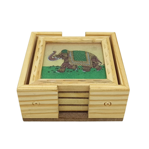 Premium Handcrafted Wooden Gemstone Painting Revolving Tea Coaster Set