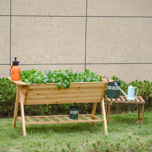 Outsunny Raised Garden Bed Outdoor Free Standing Wooden Planter with