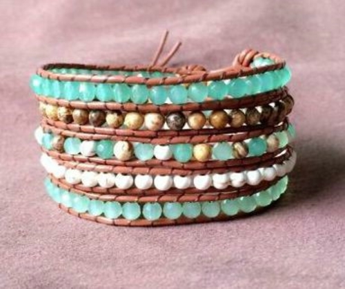 New Mixed Stones Crystal Beads Leather Wrap