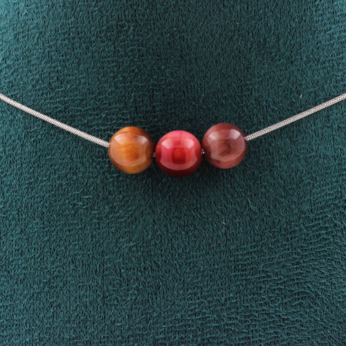 Two-tone peach Tiger's Eye 8 mm 3 beads necklace.