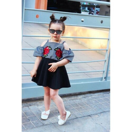 Toddler Baby Kids Girls Plaid Flower Tops