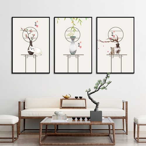 Chineses Painting Vintage vase Animal Cat Pictures
