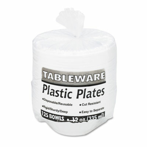 Tablemate 12244WH Plastic Dinnerware  Bowls  12 Ounces  White  125 per