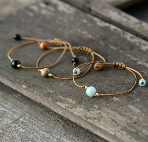Boho Bracelet Handmade Natural Stone Wax Cord