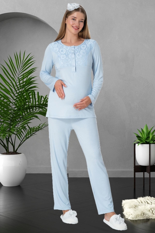 Shopymommy 5912 Lace 3-Pieces Maternity & Nursing Pajamas With Lez