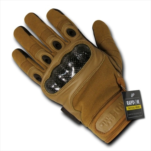 RapDom T41-PL-COY-04 Carbon Fiber Hard Knuckle Glove - Coyote