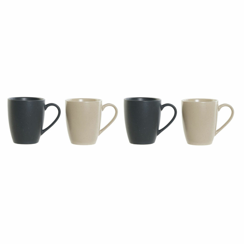 Set of Mugs DKD Home Decor Beige Dark grey Rubber wood Stoneware 300