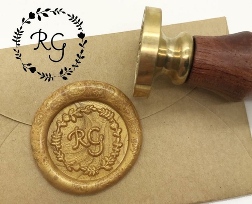 Wreath Initials Wax Seal Stamp Personalized Monogram Custom wedding