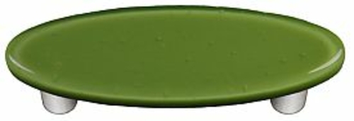 Hot Knobs HK1019-POA Olive Green Oval Glass Cabinet Pull - Aluminum Po