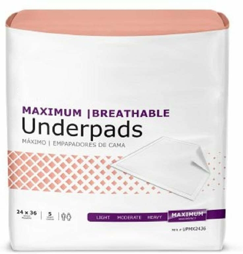 Breathables Underpads 24" x 36". Pack of 70 Durable Fluff/Disposable