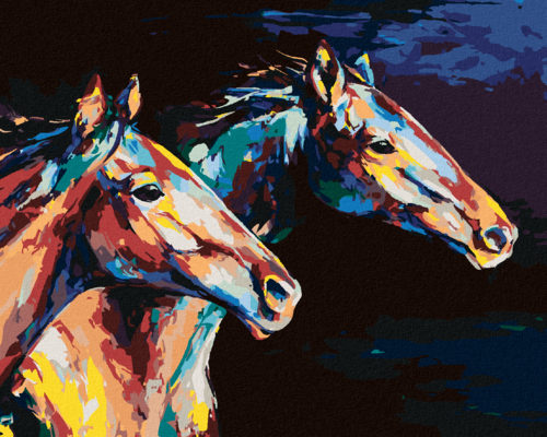 Paint by Numbers - TWO COLOURFUL HORSES RUNNING