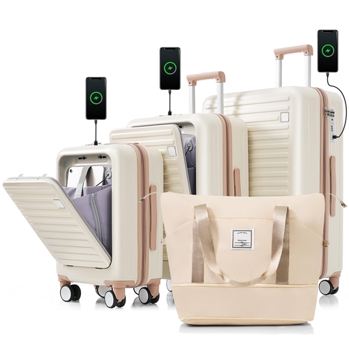 Luggage Set of 4 with USB Port, 20, 24inch with front opening design