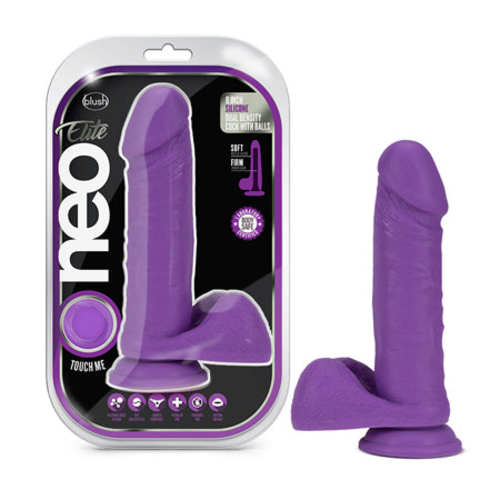 Blush Neo Elite 8 in. Silicone Dual Density Dildo With Balls & Suction