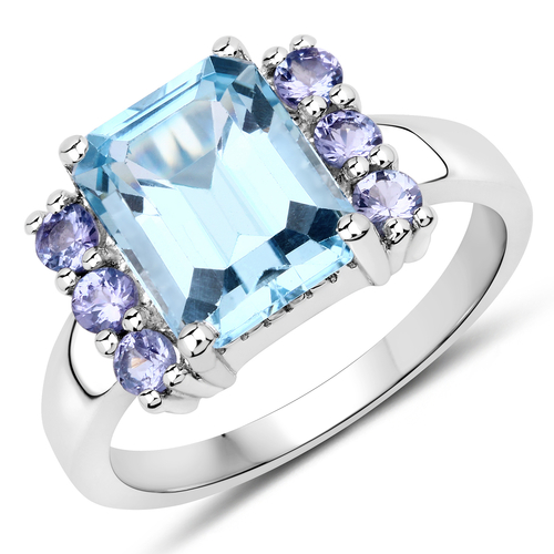 4.31 Carat Genuine Blue Topaz and Tanzanite .925 Sterling Silver Ring