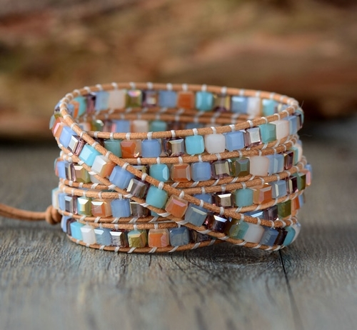 Fashion Crystals 5 Rows Beaded Leather Wrap