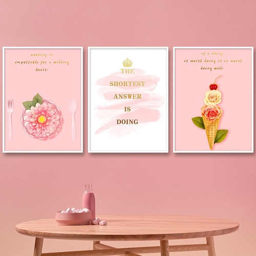 Poster Nordic Pink Flower Canvas Painting