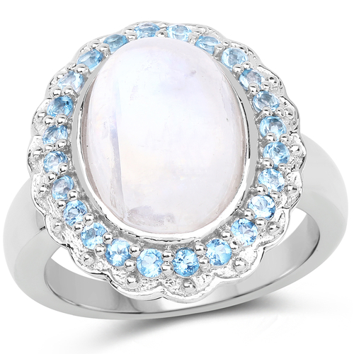 7.21 Carat Genuine White Rainbow Moonstone & Swiss Blue Topaz .925