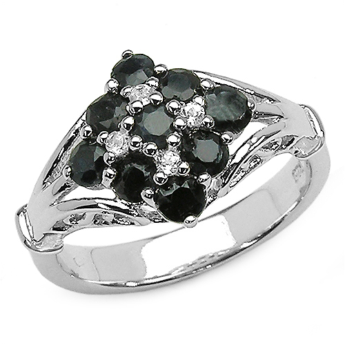 1.26 Carat Genuine Black Sapphire & White Topaz .925 Sterling Silver