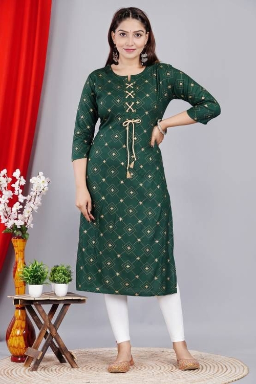 Women Printed Viscose Rayon Straight Kurta SIZE-L COLOR-LIGHT GREEN