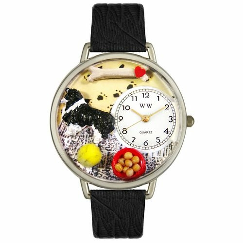 Whimsical Watches U0130028 Border Collie Black Skin Leather And Silver