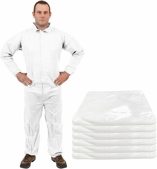 Disposable SF Coverall 66" Long. White Laminated PP 60 gsm Full Body