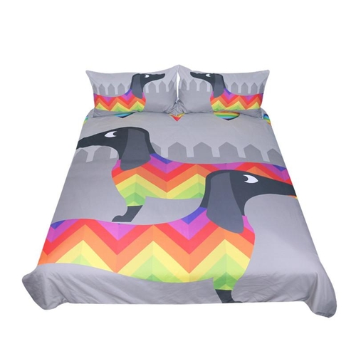 Dachshund Sausage Duvet Cover Set Cute Rainbow