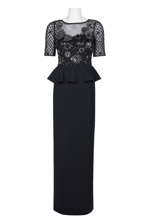 Adrianna Papell Boat Neck Short Sleeve Illusion Flutter Zipper Back